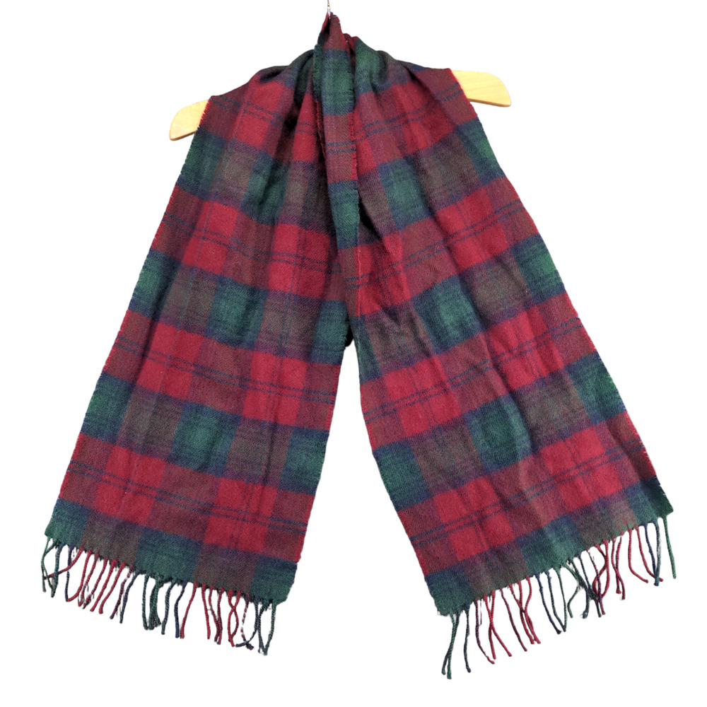Ingles Buchan Men's Scarf Red Green 11x54 Plaid Made In Scotland 100% Lambswool